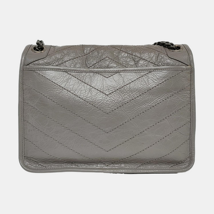 YSL NIKI Medium Grey Leather Quilted V-Grain Single Shoulder Bag Palladium Hardware-(SKU)-964831579