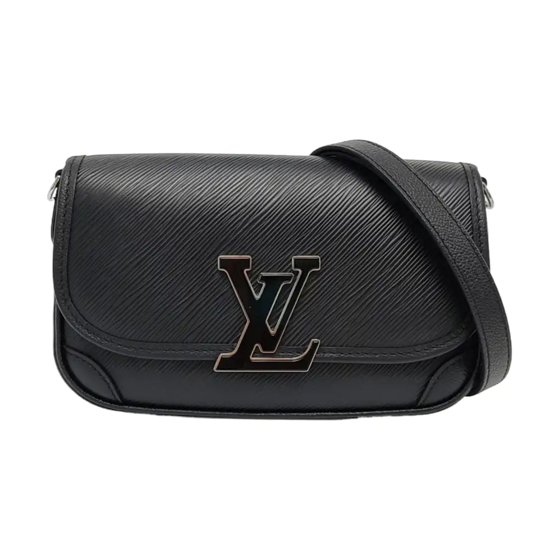 LOUIS VUITTON BUCI Black EPI Calfskin Water Ripple Pattern Single Shoulder Bag Crossbody Handbag Silver Hardware Removable Shoulder Strap Complete Accessories-(SKU)-964733197