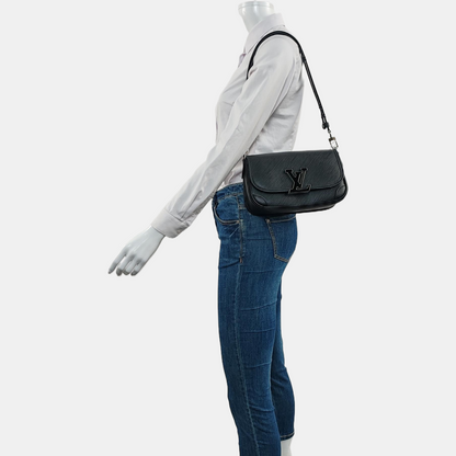 LOUIS VUITTON BUCI Black EPI Calfskin Water Ripple Pattern Single Shoulder Bag Crossbody Handbag Silver Hardware Removable Shoulder Strap Complete Accessories-(SKU)-964733197