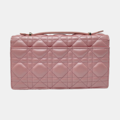 DIOR Lady Dior Mini Pink Lamb Skin Jacquard Quilted Shoulder Bag with Chain Strap, Gold Hardware, Removable Shoulder Strap, Accessories Included-(SKU)-964839672