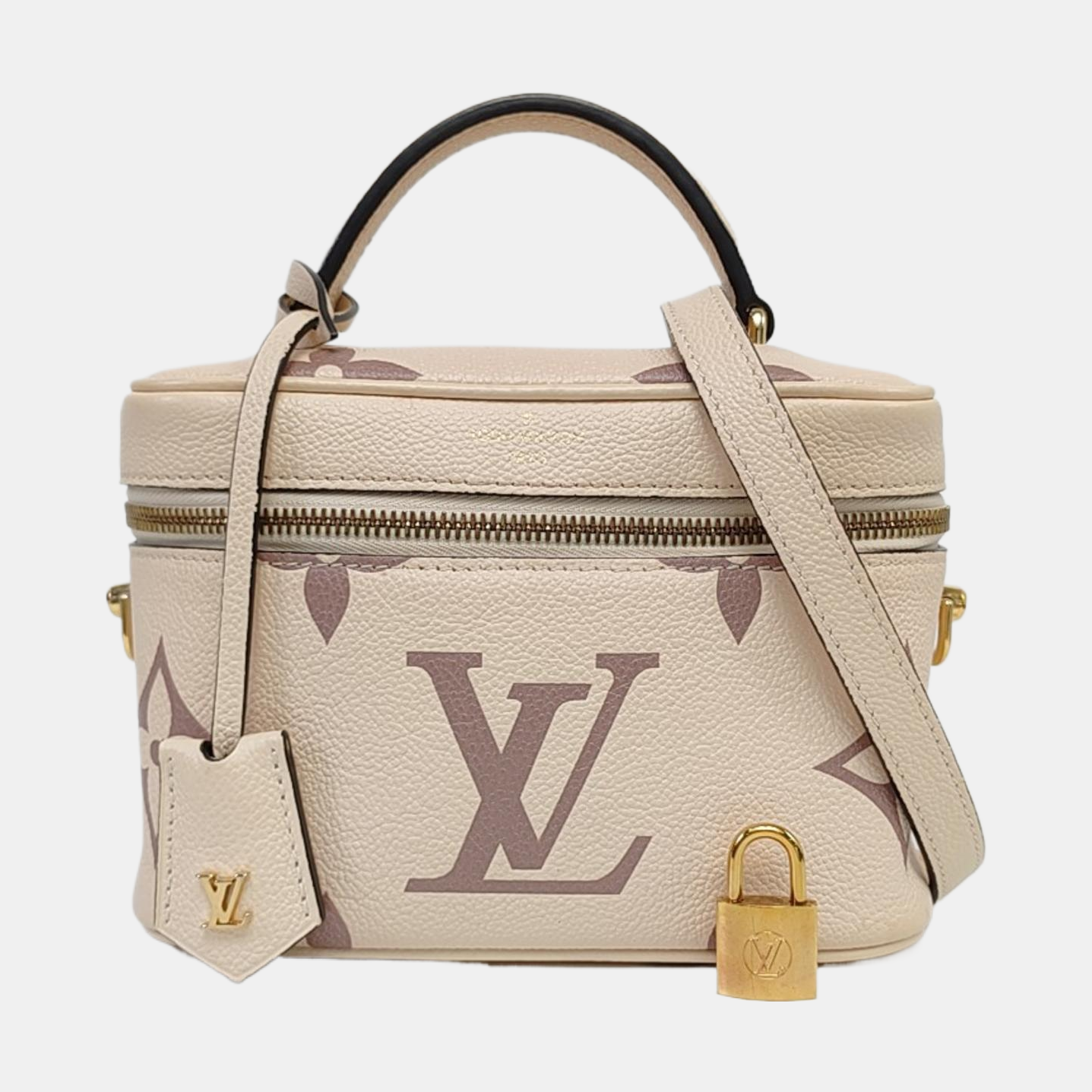 LOUIS VUITTON NICE Small Beige Calfskin Monogram Embossed Shoulder Bag Tote Bag Crossbody Bag Gold Hardware Removable Strap-(SKU)-964789653