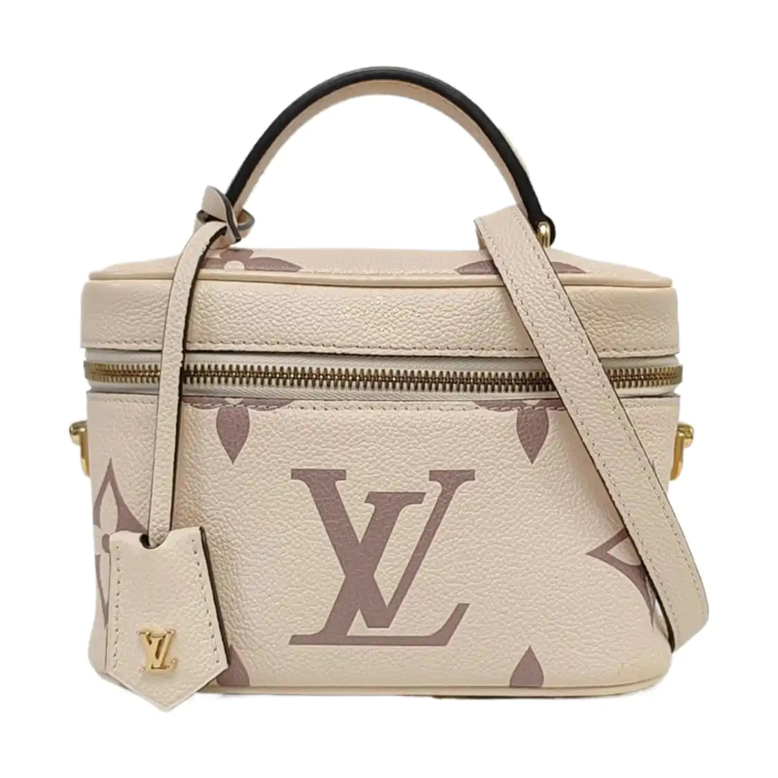 LOUIS VUITTON NICE Small Beige Calfskin Monogram Embossed Shoulder Bag Tote Bag Crossbody Bag Gold Hardware Removable Strap-(SKU)-964789653