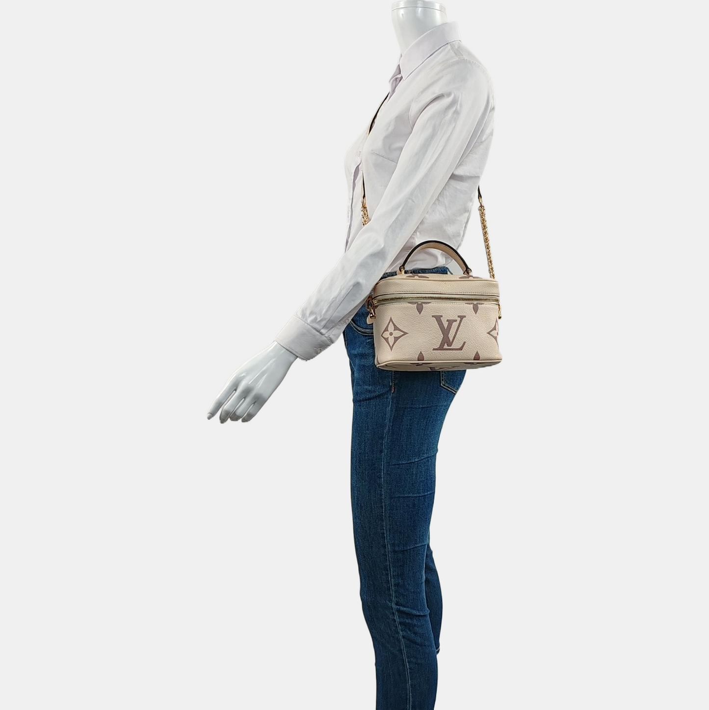 LOUIS VUITTON NICE Small Beige Calfskin Monogram Embossed Shoulder Bag Tote Bag Crossbody Bag Gold Hardware Removable Strap-(SKU)-964789653