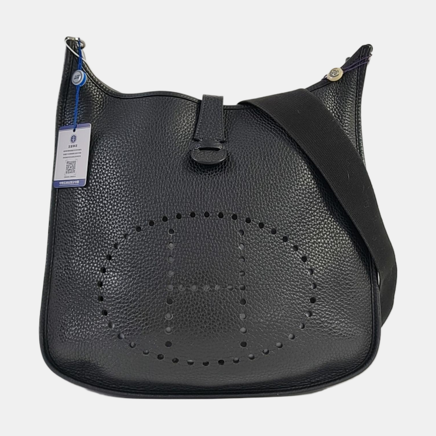 HERMÈS Evelyne GM Black Clemence Leather Shoulder Bag with Silver Hardware-(SKU)-964794155