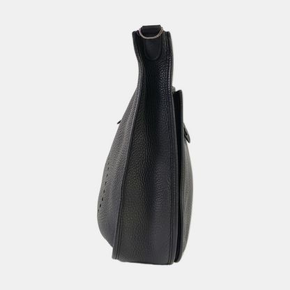 HERMÈS Evelyne GM Black Clemence Leather Shoulder Bag with Silver Hardware-(SKU)-964794155