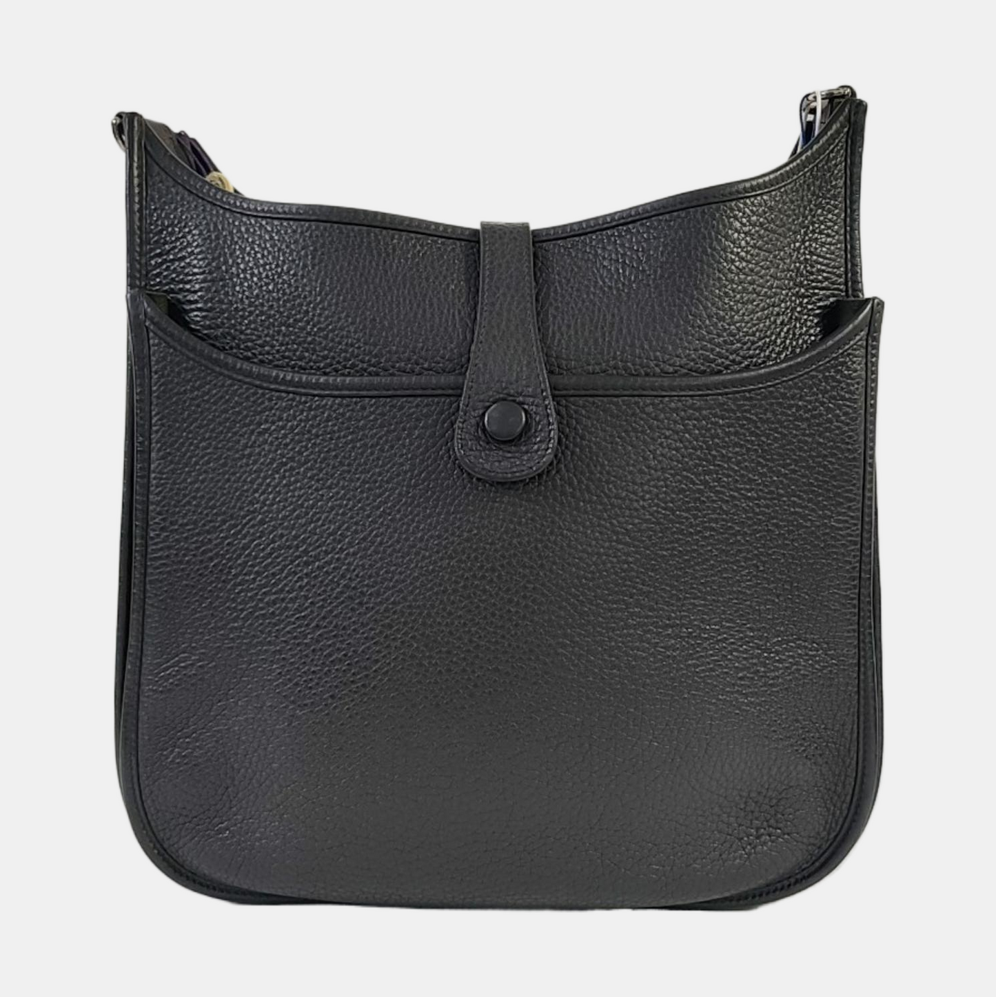 HERMÈS Evelyne GM Black Clemence Leather Shoulder Bag with Silver Hardware-(SKU)-964794155