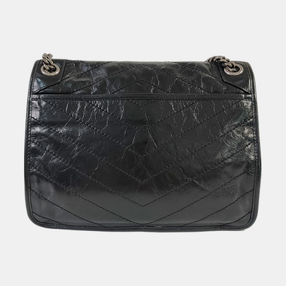 YSL NIKI Medium Black Leather Quilted V-Shape Shoulder Bag Black Ruthenium Hardware-(SKU)-964795296