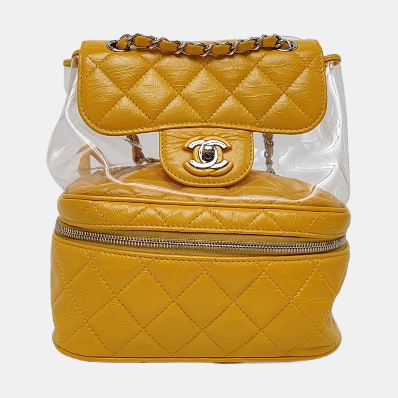 CHANEL AQUARIUM Medium Yellow Calfskin Quilted Backpack, Handbag with Silver Hardware, 26 compartments-(SKU)-964845024