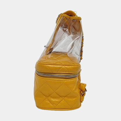 CHANEL AQUARIUM Medium Yellow Calfskin Quilted Backpack, Handbag with Silver Hardware, 26 compartments-(SKU)-964845024