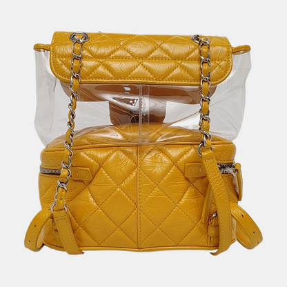 CHANEL AQUARIUM Medium Yellow Calfskin Quilted Backpack, Handbag with Silver Hardware, 26 compartments-(SKU)-964845024