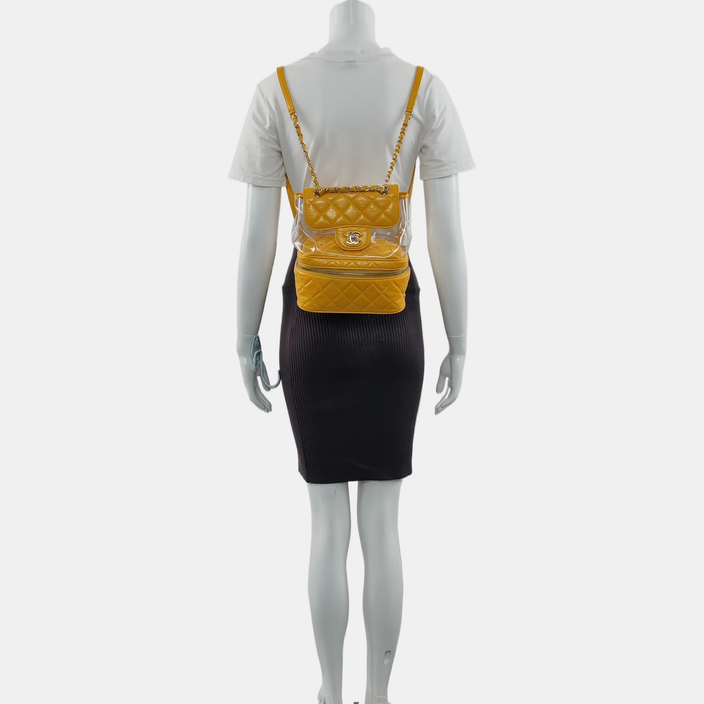 CHANEL AQUARIUM Medium Yellow Calfskin Quilted Backpack, Handbag with Silver Hardware, 26 compartments-(SKU)-964845024