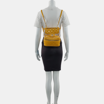 CHANEL AQUARIUM Medium Yellow Calfskin Quilted Backpack, Handbag with Silver Hardware, 26 compartments-(SKU)-964845024