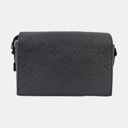 LOUIS VUITTON SOFT TRUNK Mini Black Leather Vintage Embossed Black Samurai Crossbody Shoulder Bag Black Hardware-(SKU)-964773584