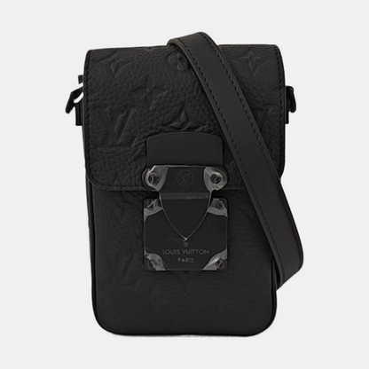 LOUIS VUITTON S LOCK Black Calfskin Monogram Vernis Crossbody Bag Shoulder Bag Handbag Removable Strap Black Hardware-(SKU)-964883000