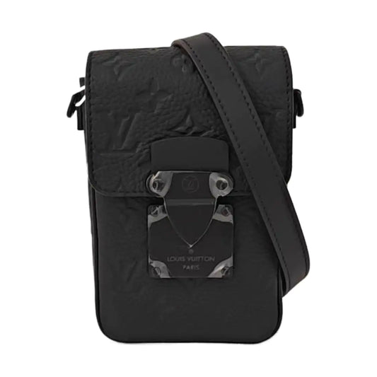 LOUIS VUITTON S LOCK Black Calfskin Monogram Vernis Crossbody Bag Shoulder Bag Handbag Removable Strap Black Hardware-(SKU)-964883000