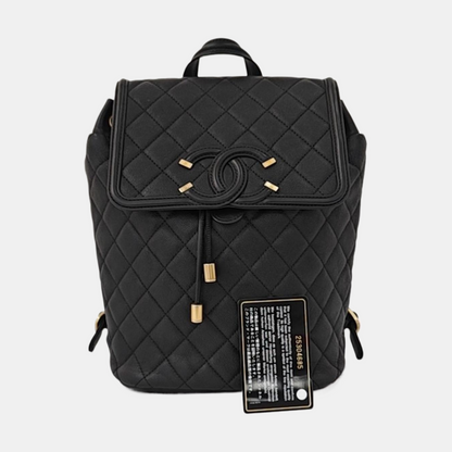 CHANEL FILIGREE black grained leather quilted shoulder bag, crossbody bag, handbag with gold hardware and 25 chain links-(SKU)-964770132