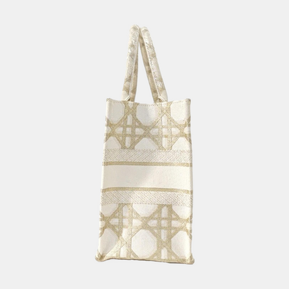 DIOR Book Tote Medium White Canvas Embroidered Handbag Single Shoulder Bag-(SKU)-964968341