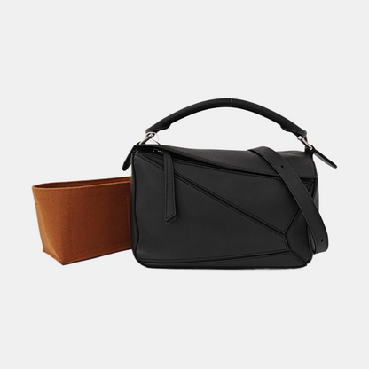 LOEWE Puzzle Small Black Leather Geometric Crossbody Shoulder Tote Bag Silver Hardware Removable Strap-(SKU)-964289240