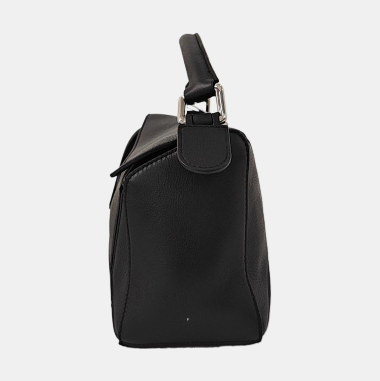 LOEWE Puzzle Small Black Leather Geometric Crossbody Shoulder Tote Bag Silver Hardware Removable Strap-(SKU)-964289240