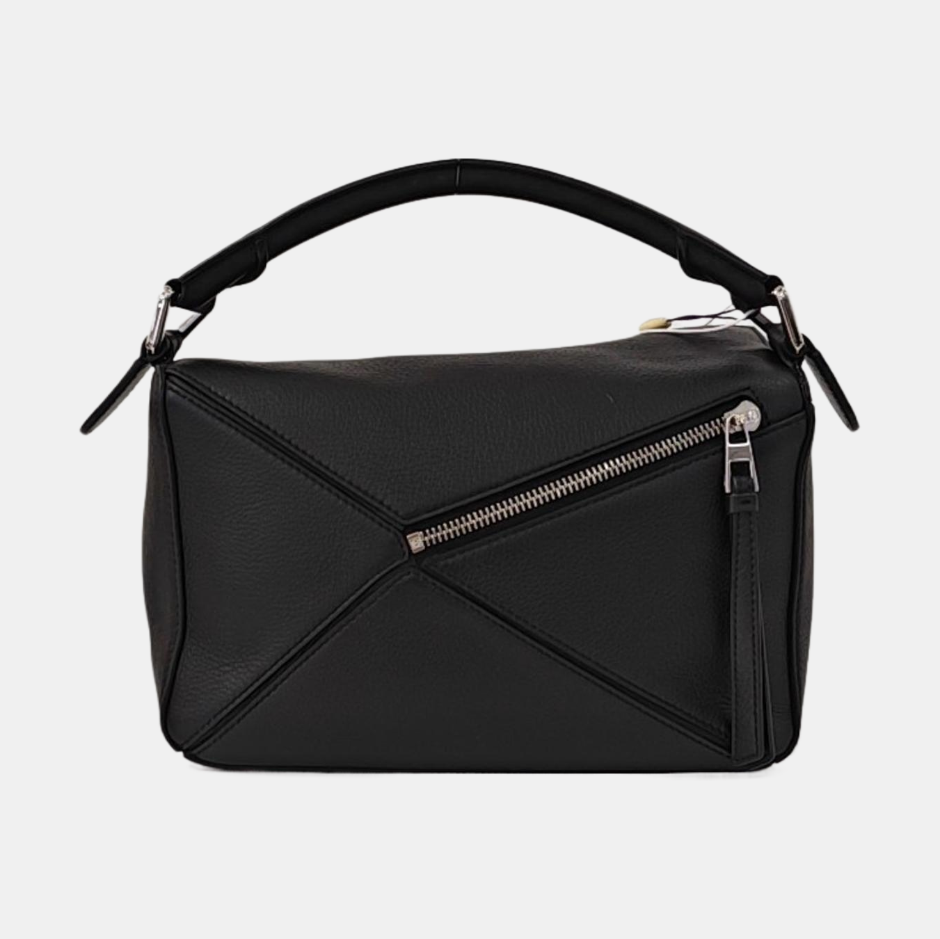 LOEWE Puzzle Small Black Leather Geometric Crossbody Shoulder Tote Bag Silver Hardware Removable Strap-(SKU)-964289240