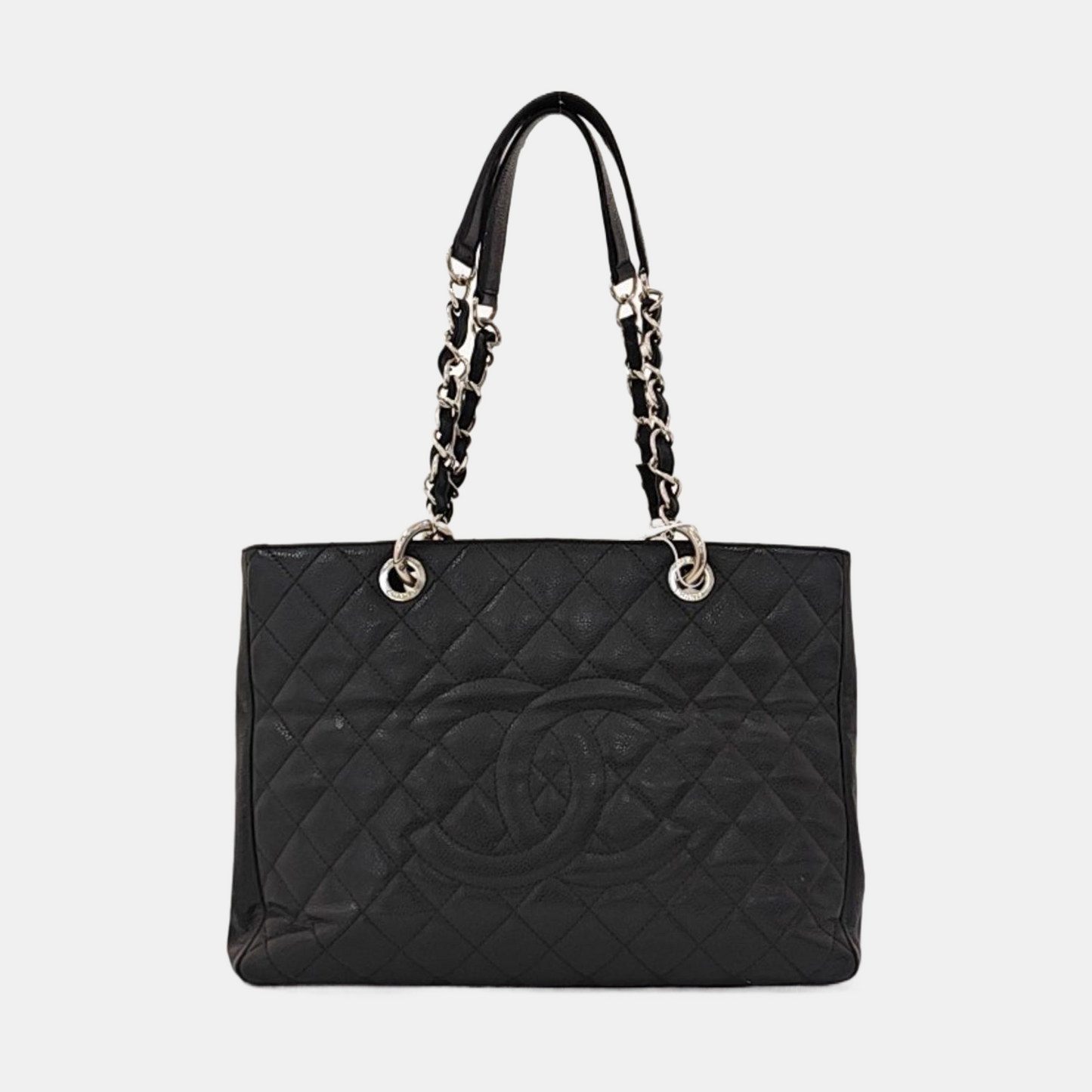 CHANEL CHANEL GST Large Size Black Calfskin Quilted Cannage Shoulder Bag Tote Bag Silver Hardware 15K Clasp-(SKU)-965088697