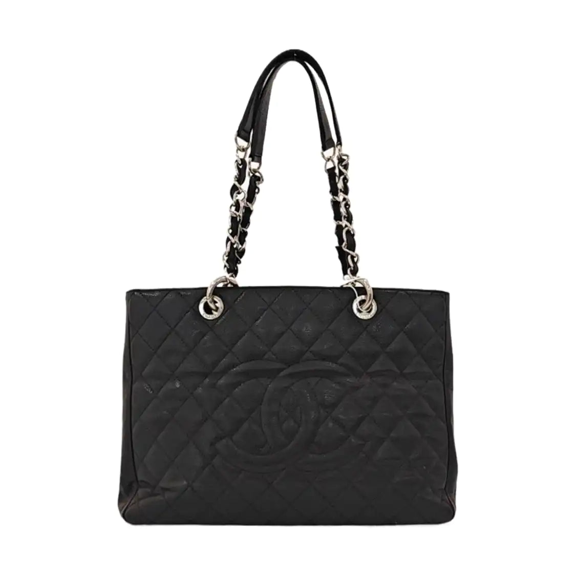 CHANEL CHANEL GST Large Size Black Calfskin Quilted Cannage Shoulder Bag Tote Bag Silver Hardware 15K Clasp-(SKU)-965088697