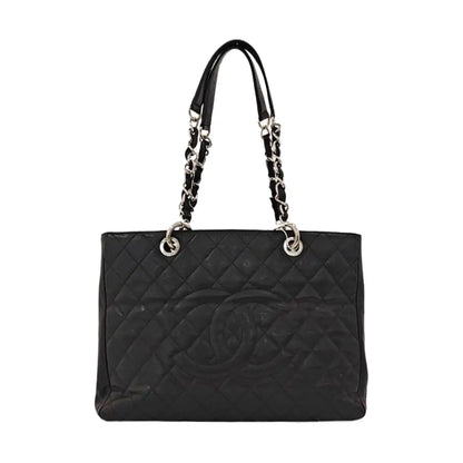 CHANEL CHANEL GST Large Size Black Calfskin Quilted Cannage Shoulder Bag Tote Bag Silver Hardware 15K Clasp-(SKU)-965088697
