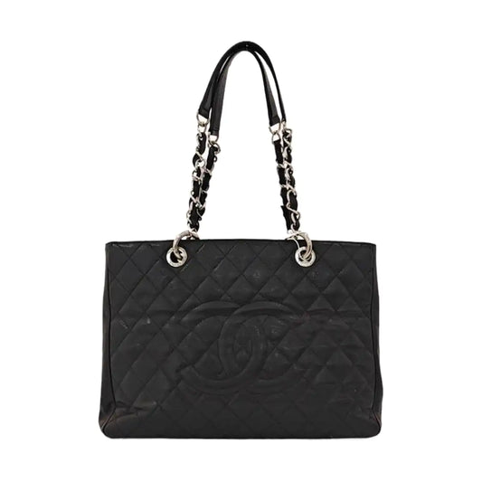 CHANEL CHANEL GST Large Size Black Calfskin Quilted Cannage Shoulder Bag Tote Bag Silver Hardware 15K Clasp-(SKU)-965088697