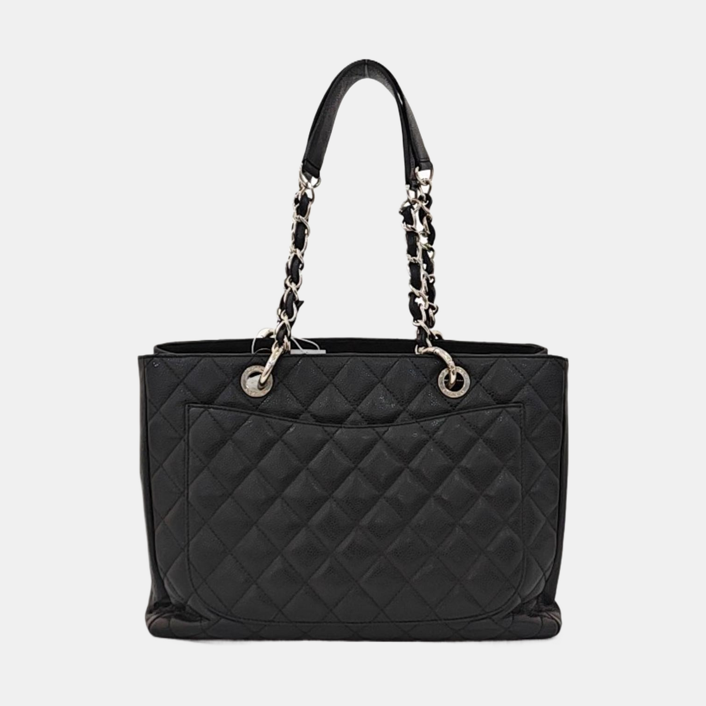 CHANEL CHANEL GST Large Size Black Calfskin Quilted Cannage Shoulder Bag Tote Bag Silver Hardware 15K Clasp-(SKU)-965088697