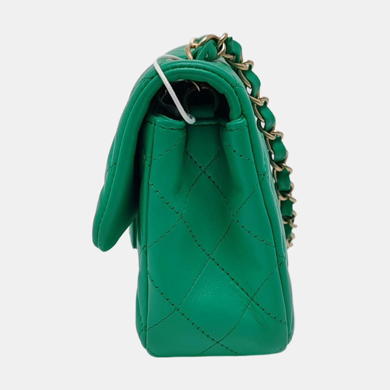 CHANEL CLASSIC FLAP Green Lamb Skin Quilted Monogram Large Mini Crossbody Bag Shoulder Bag 18 Clasp Golden Hardware-(SKU)-964964011