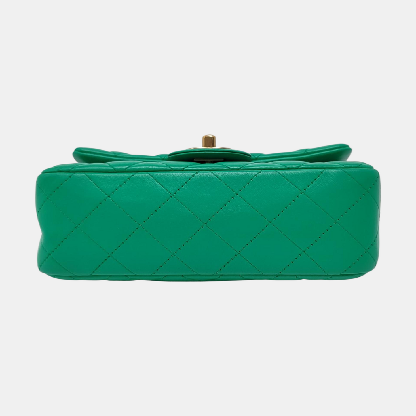 CHANEL CLASSIC FLAP Green Lamb Skin Quilted Monogram Large Mini Crossbody Bag Shoulder Bag 18 Clasp Golden Hardware-(SKU)-964964011