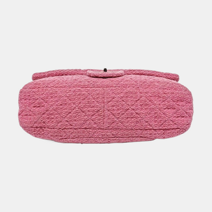 CHANEL 2.55 Maxi Super Large Pink Wool Quilted Matelassé Shoulder Bag Crossbody Bag Rutenium Hardware 13 Clasp-(SKU)-965133439
