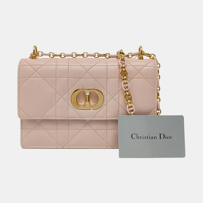 DIOR Dior Caro Mini Pink Calfskin Diamond Quilted Shoulder Bag Crossbody Bag Gold Hardware Removable Strap-(SKU)-965127534