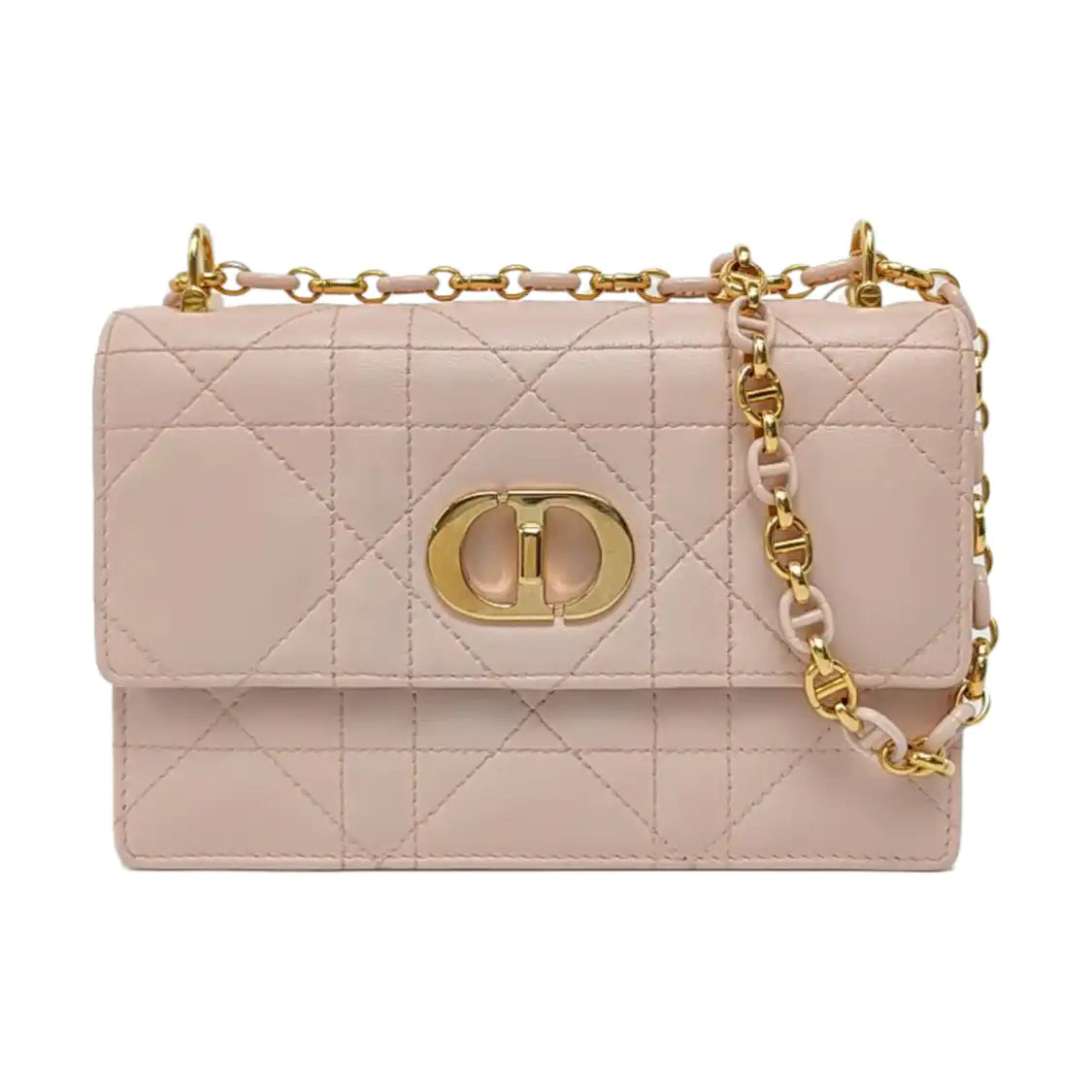 DIOR Dior Caro Mini Pink Calfskin Diamond Quilted Shoulder Bag Crossbody Bag Gold Hardware Removable Strap-(SKU)-965127534