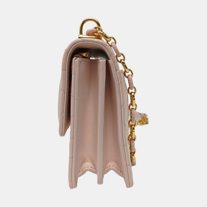 DIOR Dior Caro Mini Pink Calfskin Diamond Quilted Shoulder Bag Crossbody Bag Gold Hardware Removable Strap-(SKU)-965127534