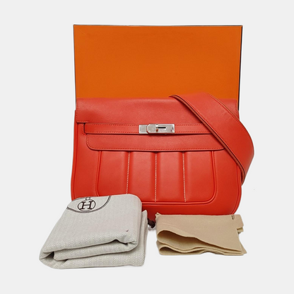 HERMÈS Berline National Red Swift Leather Quilted Shoulder Bag Crossbody Silver Hardware 🅁 Engraved Removable Strap-(SKU)-965269770