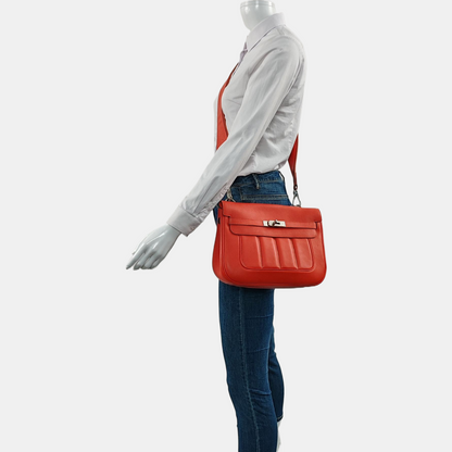 HERMÈS Berline National Red Swift Leather Quilted Shoulder Bag Crossbody Silver Hardware 🅁 Engraved Removable Strap-(SKU)-965269770