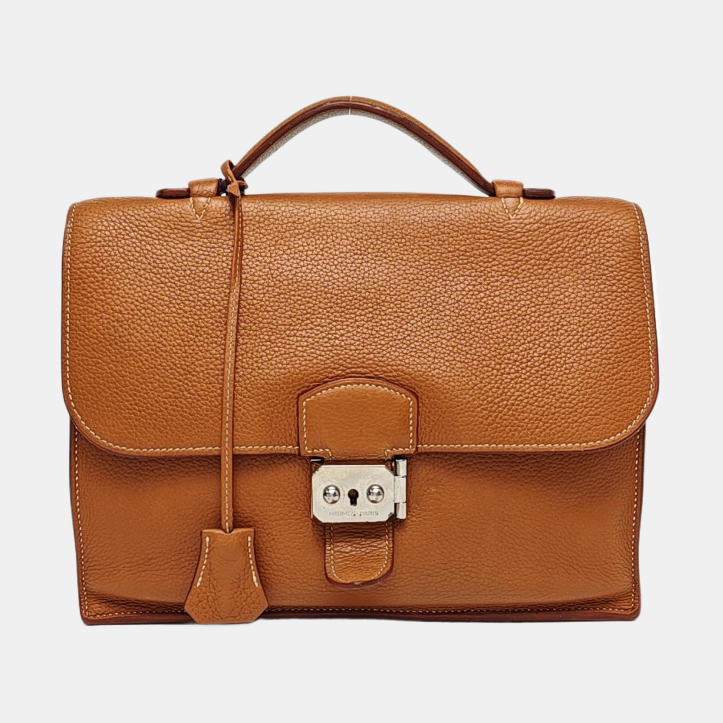 HERMÈS Sac A Depeches 27 Gold Brown Clemence Leather Handbag Silver Hardware K Engraved-(SKU)-965014761