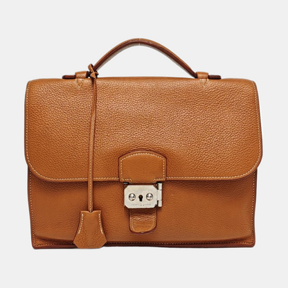 HERMÈS Sac A Depeches 27 Gold Brown Clemence Leather Handbag Silver Hardware K Engraved-(SKU)-965014761