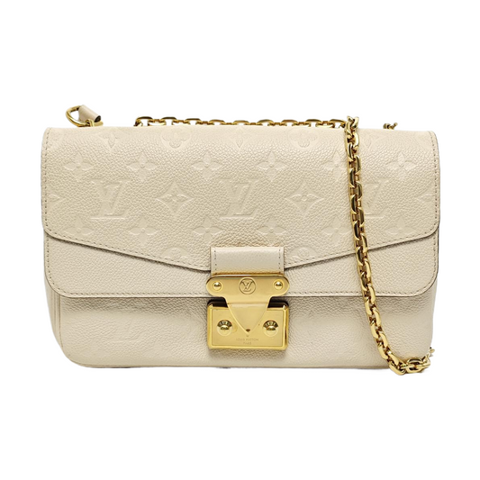 LOUIS VUITTON MARCEAU White Calfskin Monogram Embossed Single Shoulder Bag Crossbody Bag Gold Hardware-(SKU)-965269082