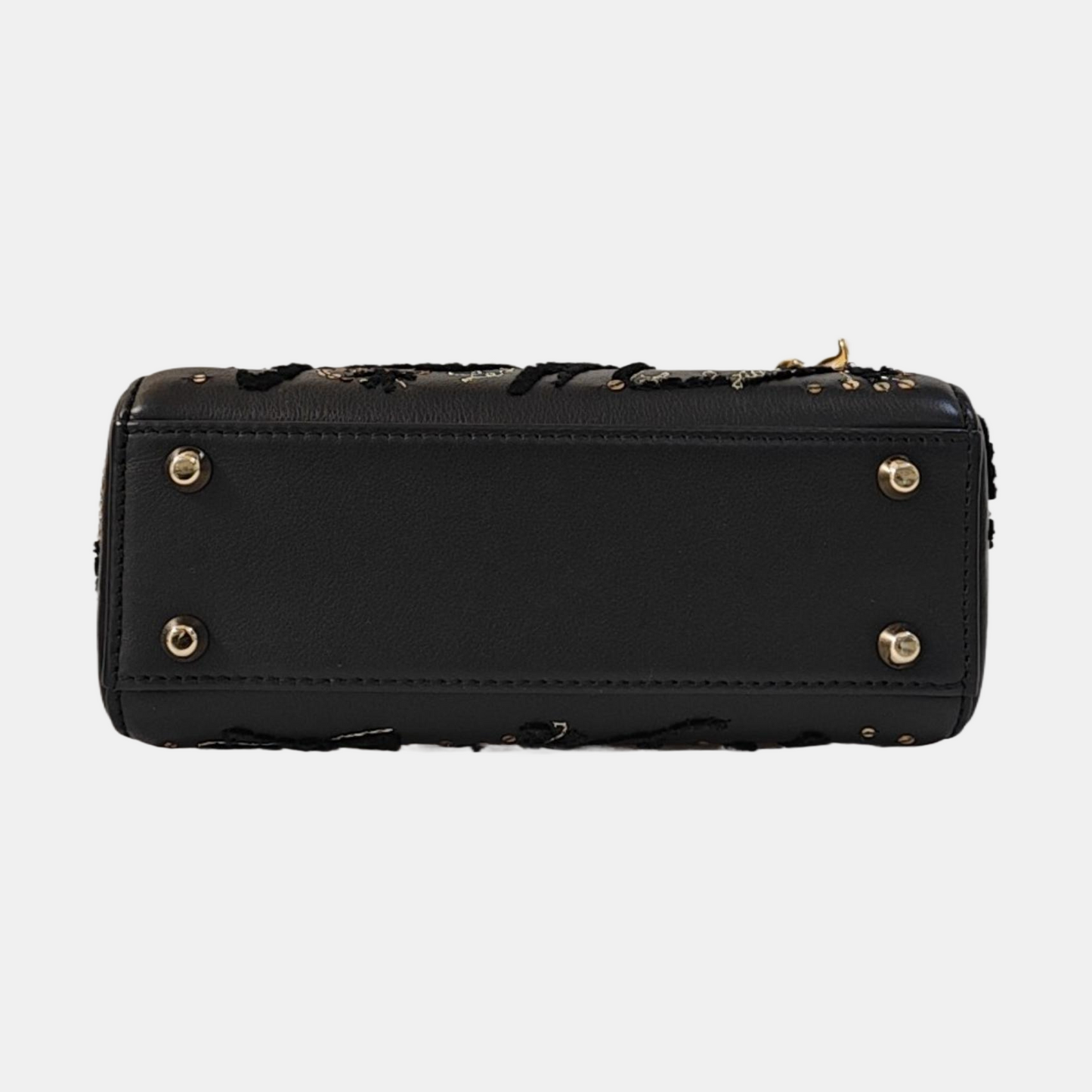 DIOR Lady Dior Mini Black Calfskin Embroidered Weaved Dior Bag Crossbody Shoulder Bag with Gold Hardware, Detachable Strap-(SKU)-965267708