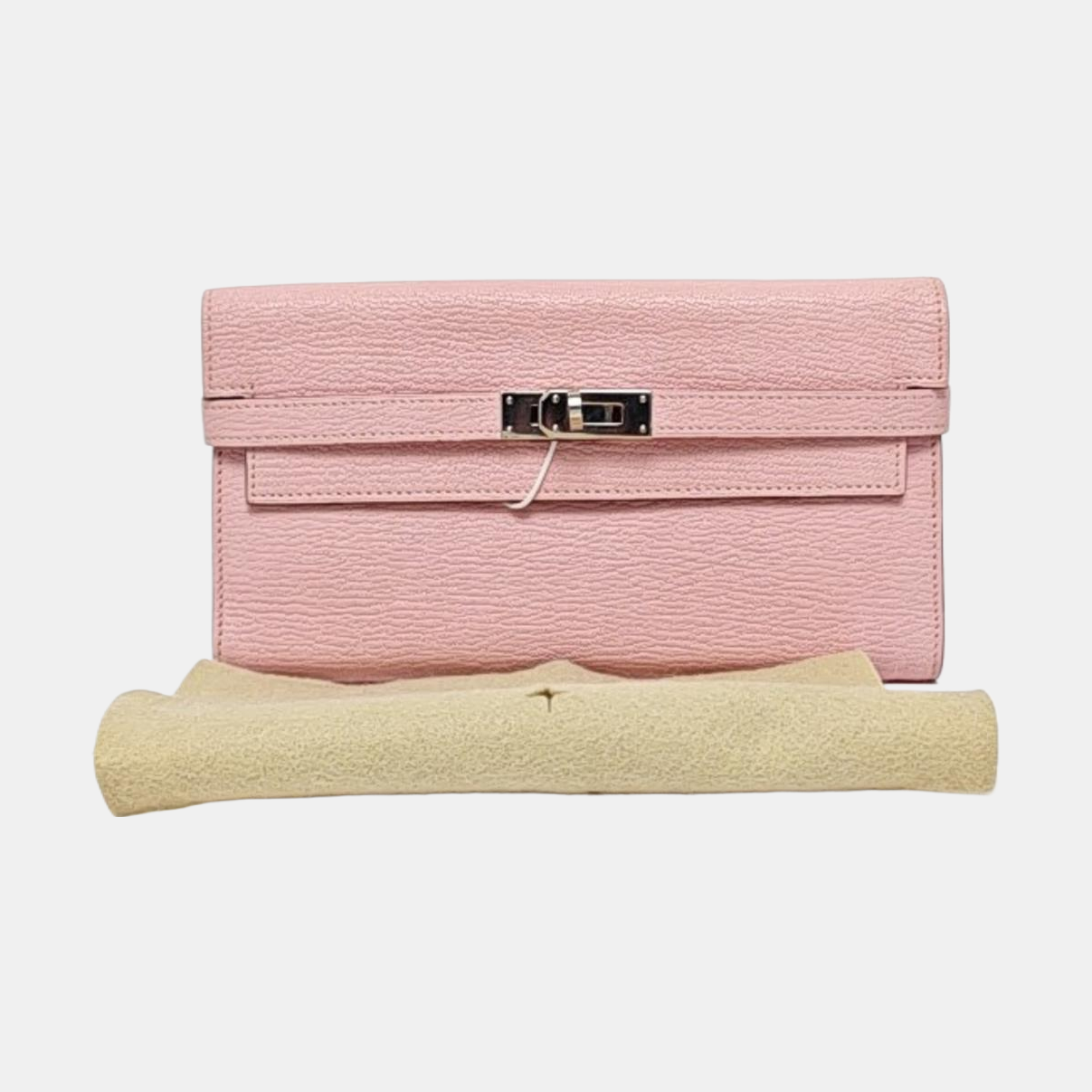 HERMÈS Kelly Milkshake Pink Chèvre Mysore Goat Skin Kelly Bag Wallet Silver Hardware D External Stitch-(SKU)-965277205