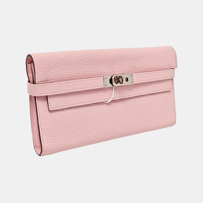HERMÈS Kelly Milkshake Pink Chèvre Mysore Goat Skin Kelly Bag Wallet Silver Hardware D External Stitch-(SKU)-965277205