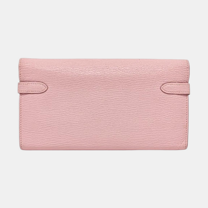 HERMÈS Kelly Milkshake Pink Chèvre Mysore Goat Skin Kelly Bag Wallet Silver Hardware D External Stitch-(SKU)-965277205