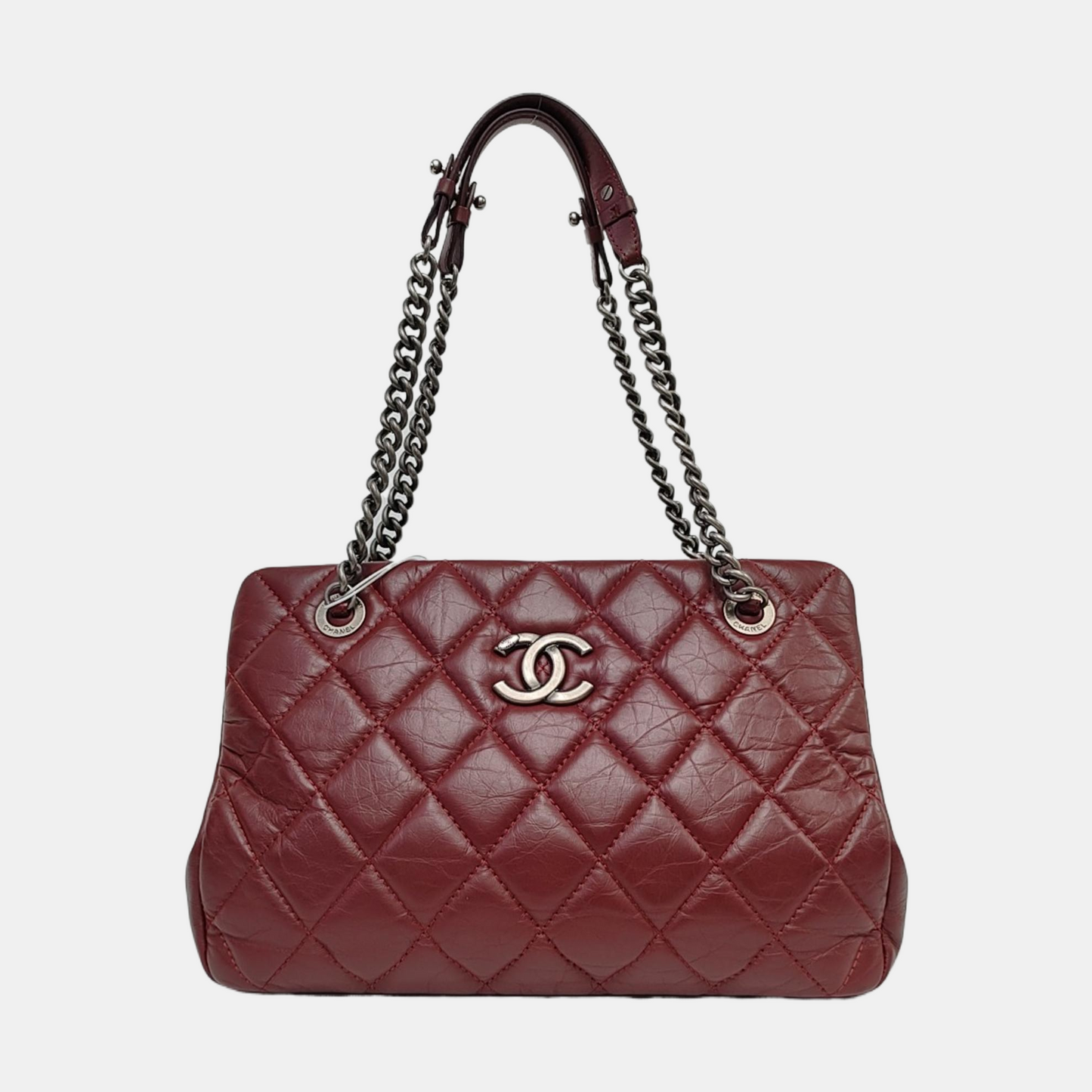 CHANEL CC TIMELESS SOFT Burgundy Leather Quilted Shoulder Bag with Nickel Hardware-(SKU)-965390828