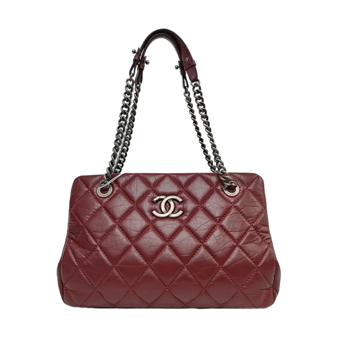 CHANEL CC TIMELESS SOFT Burgundy Leather Quilted Shoulder Bag with Nickel Hardware-(SKU)-965390828