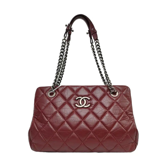 CHANEL CC TIMELESS SOFT Burgundy Leather Quilted Shoulder Bag with Nickel Hardware-(SKU)-965390828