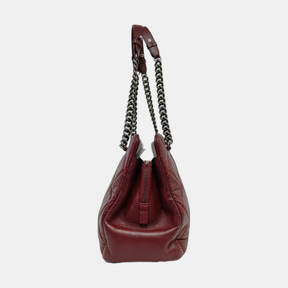 CHANEL CC TIMELESS SOFT Burgundy Leather Quilted Shoulder Bag with Nickel Hardware-(SKU)-965390828