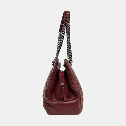 CHANEL CC TIMELESS SOFT Burgundy Leather Quilted Shoulder Bag with Nickel Hardware-(SKU)-965390828