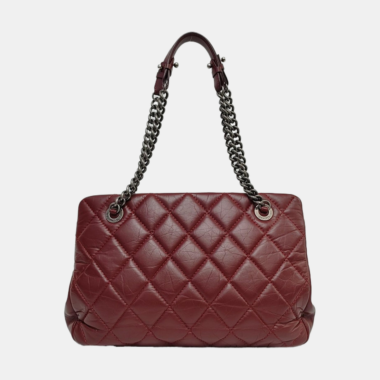 CHANEL CC TIMELESS SOFT Burgundy Leather Quilted Shoulder Bag with Nickel Hardware-(SKU)-965390828